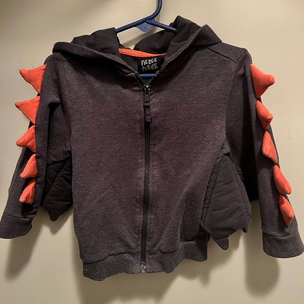 Charcoal and Orange Dino Hoodie for Kids